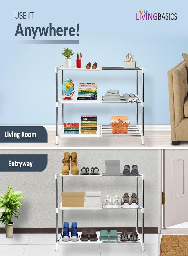 LIVINGBASICS رف تخزين متعدد الأغراض من البلاستيك من ليفينج بيسكس للمطبخ/الملابس/رف الكتب/حامل الأحذية (3 طبقات، رف أبيض متعدد الأغراض) - Image 5